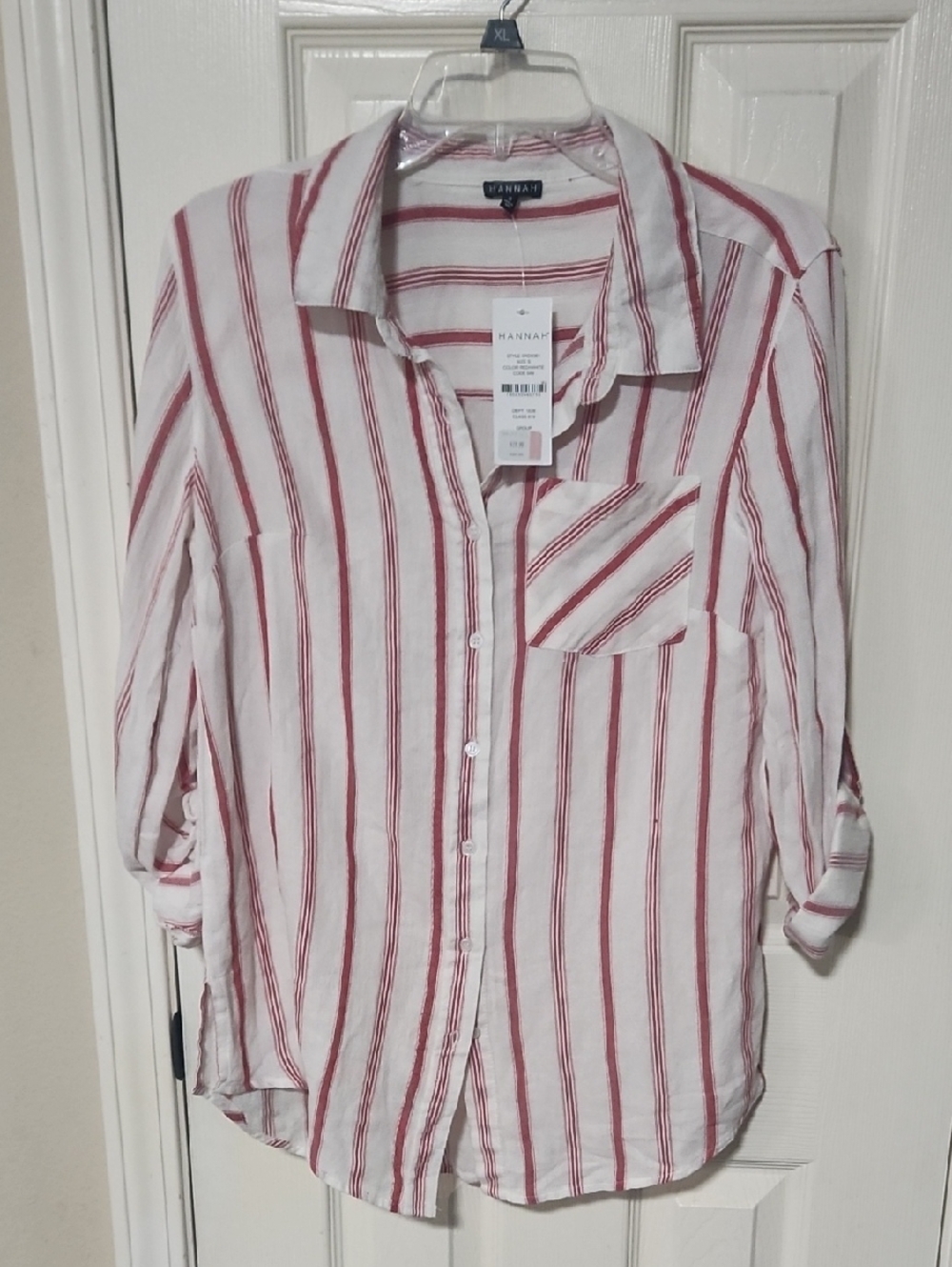 Hannah Red and White Striped Button-Down Shirt. 22 Ptp